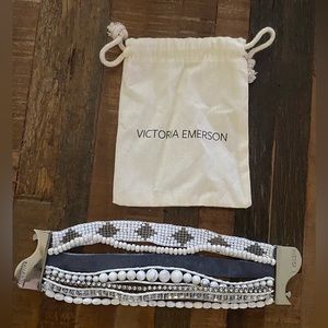 Victoria Emerson White & Gray Mixed Media, Magnetic Silver Clasp Cuff Bracelet.